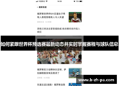 如何紧跟世界杯预选赛最新动态并实时掌握赛程与球队信息