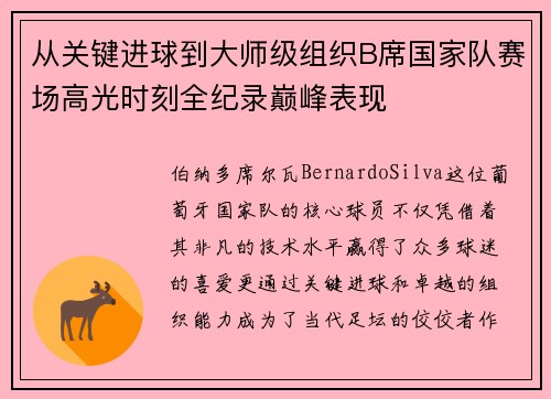 从关键进球到大师级组织B席国家队赛场高光时刻全纪录巅峰表现